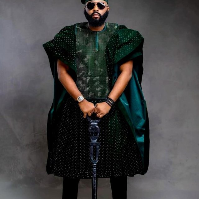 Army Green Agbada Crowned in White Swarovski Crystal stone