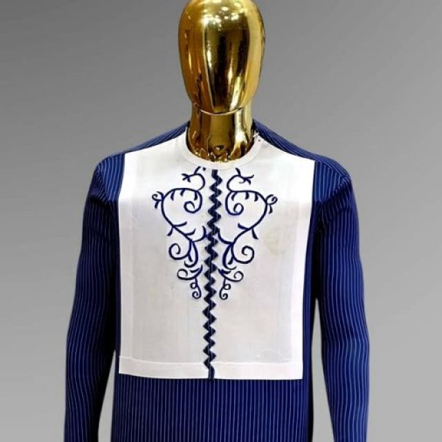 Elegant Navy Blue Native with White Patch Tonal Embroidery