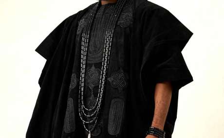 Black Agbada Embellished with Black Swarovski Stones