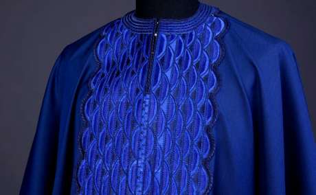 Navy Elegance with a Touch of Dawn: Embroidered Agbada Masterpiece