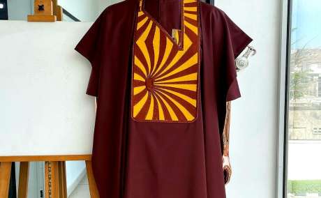 Brown Agbada, featuring intricate gold and mixed detailing embroidery