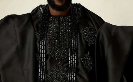 Luxury Black Agbada - Handcrafted with Crystal Rhinestones