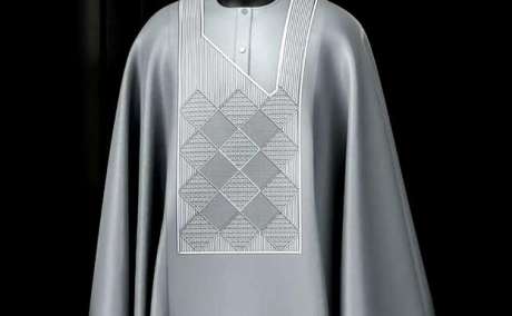 Elegant Grey Agbada with Contrasting White Embroidery