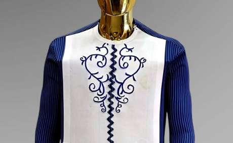 Elegant Navy Blue Native with White Patch Tonal Embroidery