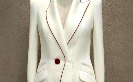 Boss Lady Milk White Suit with Sleek Brown Slim Line