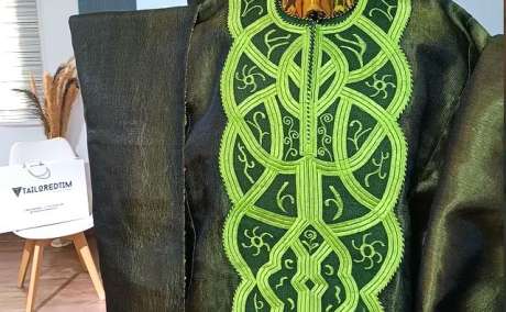 Green Agbada with Imperial Lemon Embroidery