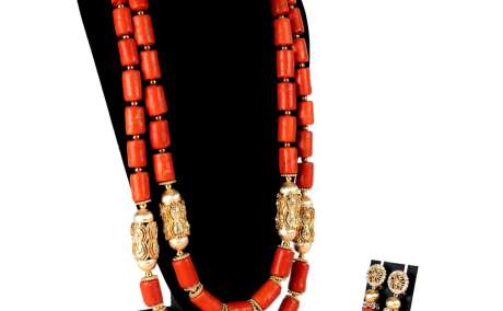 Royal Ember: The Sunstone Scroll Coral Bead Set
