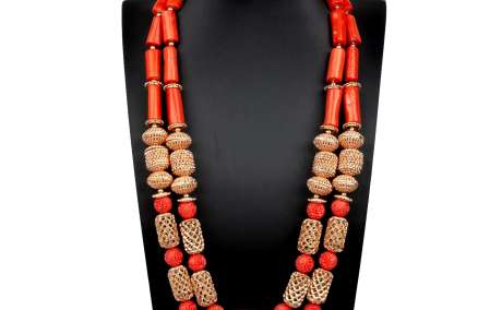 Coral Bead African Jewelry with Alloy Detail