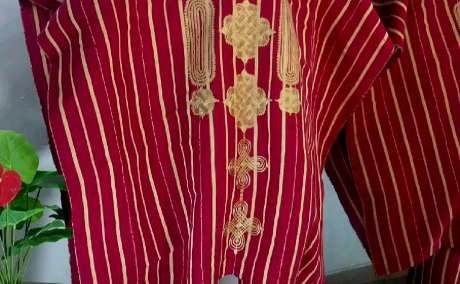 Regal in Red & White: Aso Oke Agbada Elegance with matching shoe and cap