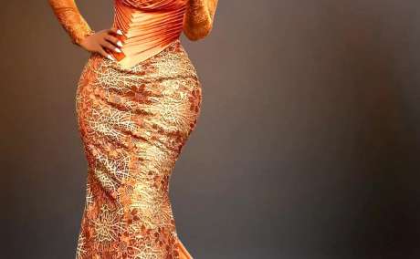 Elegant Luxury Orange Long Sleeve Party Dress