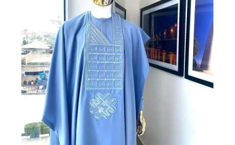 Elegant Blue Agbada Kaftan for Men | Custom African Senator Wear