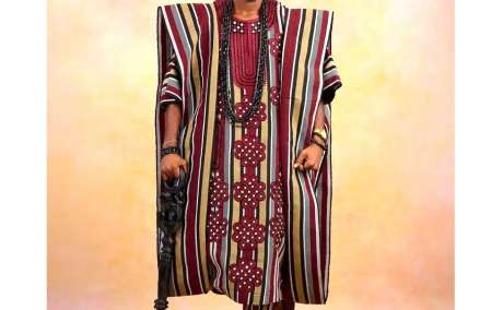 Traditional Aso Oke Agbada for Men | African Wedding Suit with Multi-Color Stripes