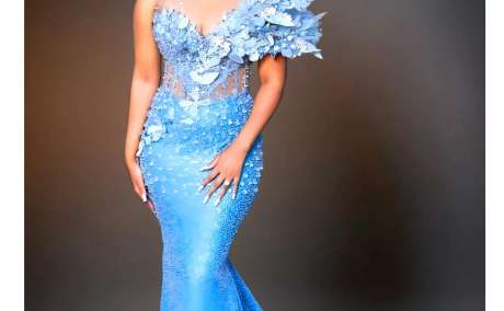 Glamorous Blue Pearl-Embellished Long Prom Gown - Luxury Evening Wear