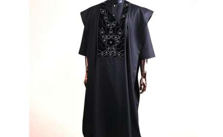 Custom-Fit Luxury Agbada for Men | Charcoal Black Classic