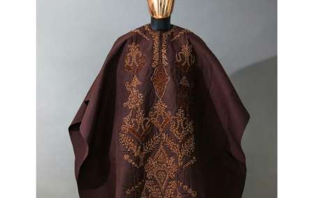 Men’s Walnut-Brown Aso Oke Agbada with Luxury Gold Beads