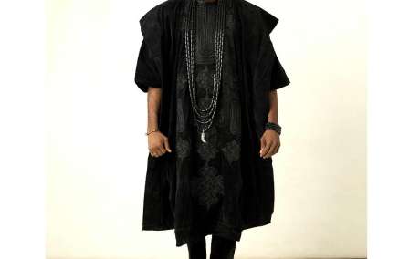 Black Velvet Elegance: Agbada Embellished with Rhinestones & Royal Beads