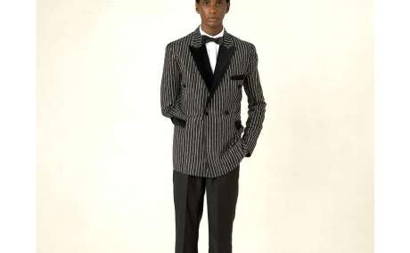 Luxury Black: Embellished Pinstripe Double-Breasted Tuxedo