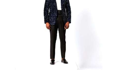 Regal Radiance: Midnight Blue Sequin Tuxedo