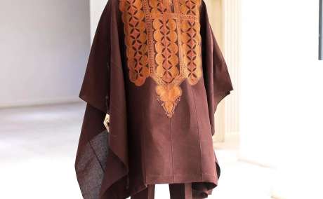 Majestic Elegance: Brown Agbada with Golden Embroidery