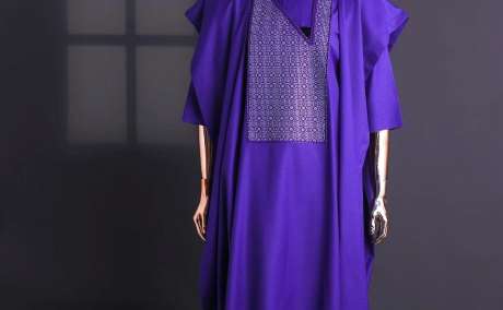 Purple Majesty: Elegant Agbada with Fine Embroidery