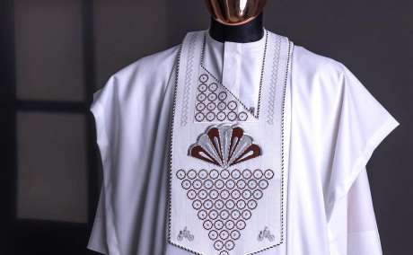 Pure Pinnacle: White Agbada Featuring Pointed Zero Embroidery