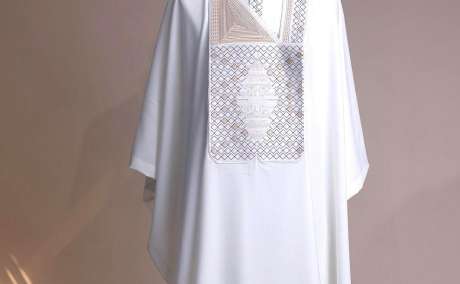 Regal Layers: Ivory Pagoda Agbada with Exquisite Metallic Embroidery