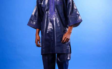 Regal Heritage: Navy Blue Arewa Embroidery Kaftan