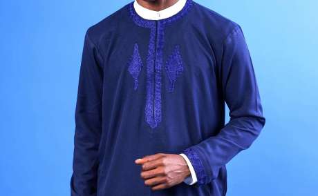 Royal Arewa: Navy Blue Senator Kaftan with Embroidery Elegance