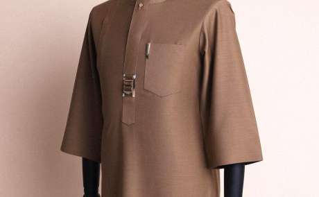 Classic Brown: Native Senator Kaftan with Buckle-Detail Front Flap