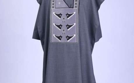 Cosmic Elegance: Iron Grey Agbada with Metallic Star Patterns