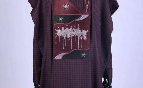 Bold & Refined: Burgundy-Black Agbada with Painterly Embroidered Accents