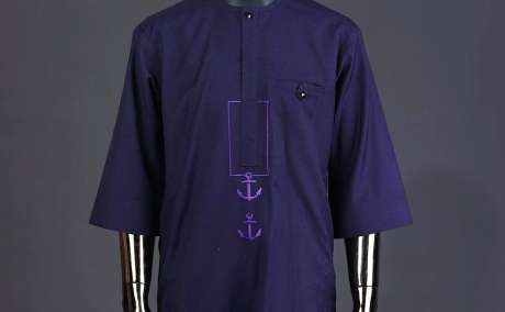 Nautical Majesty: Embroidered Eggplant Purple Kaftan