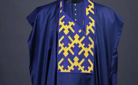 Majestic Depth: Navy Blue Agbada with Layered Tettri Embroidery