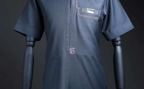 Twilight Spiral: Navy Blue Senator with Elegant Piped Neck Embroidery