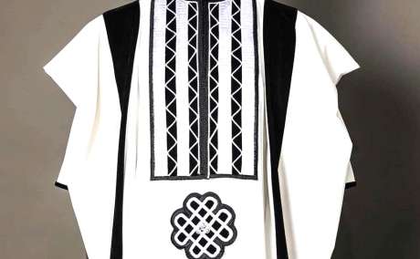 Monochrome Reloaded: White Agbada with Charcoal Black Velvet Detailing