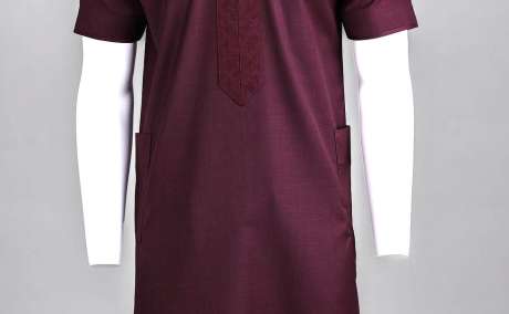 Crimson Arewa: Burgundy Zip-Line Senator Kaftan with Tribal Embroidery
