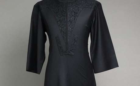Oceanic Shadow: Charcoal Black Senator Kaftan with Zip-Line & Jacquard Details