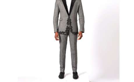Silver Crest: Embellished Grey Two-Piece Peak Lapel Tuxedo