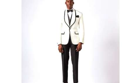 Pure Prestige: Ivory White Jacquard Three-Piece Tuxedo
