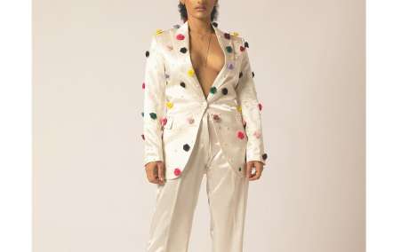 Pure Opulence: Ivory Satin Suit with Matching Pants